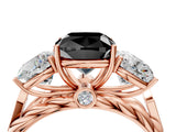 Rose gold Three-Stone Fancy Black Cushion Cut Diamond Braided Band Ring with Four-Prong Setting_16