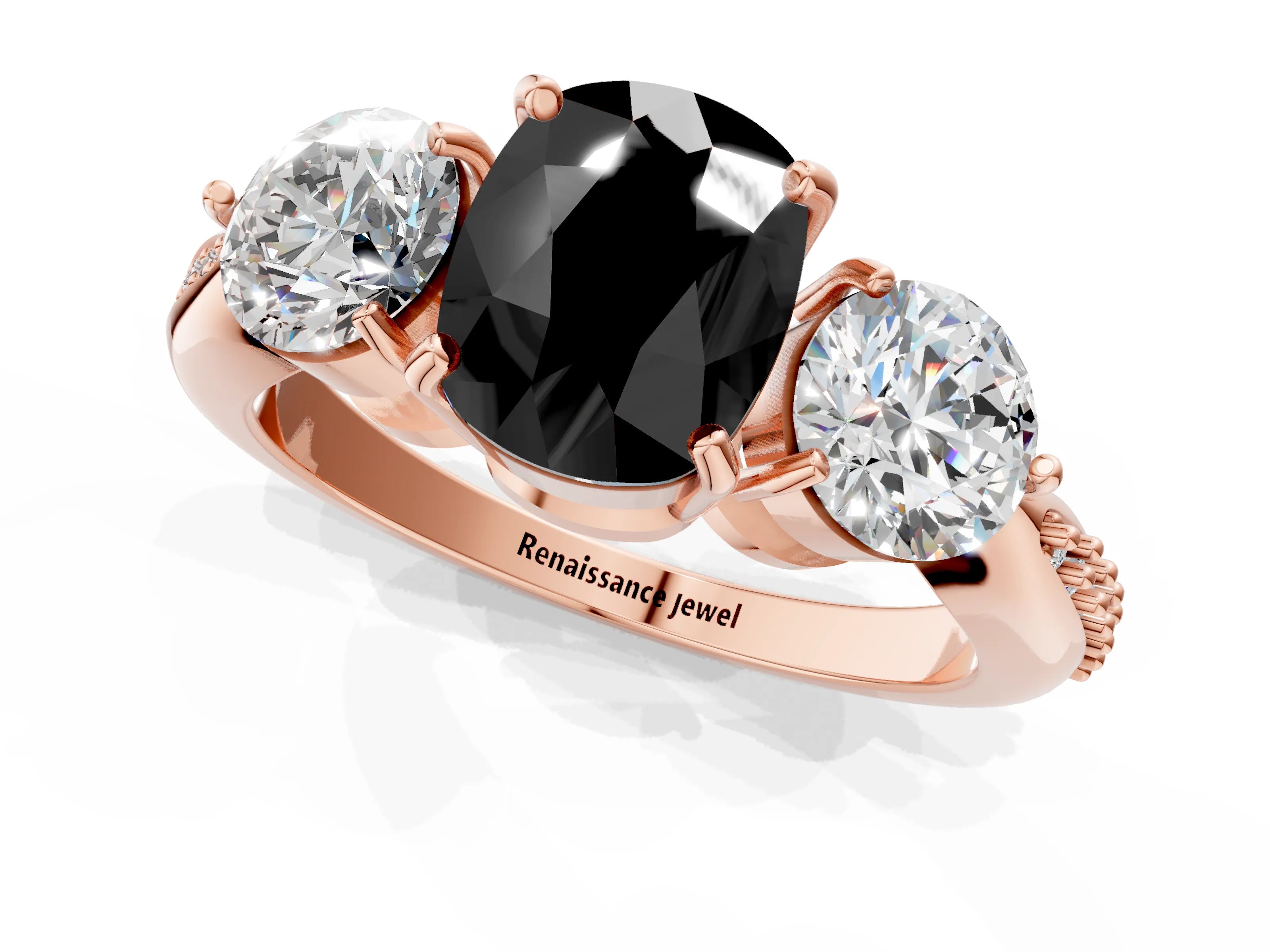 Rose gold Three-Stone Fancy Black Cushion Cut Diamond Channel Set Engagement Ring with Prong Setting_1