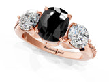 Rose gold Three-Stone Fancy Black Cushion Cut Diamond Channel Set Engagement Ring with Prong Setting_1