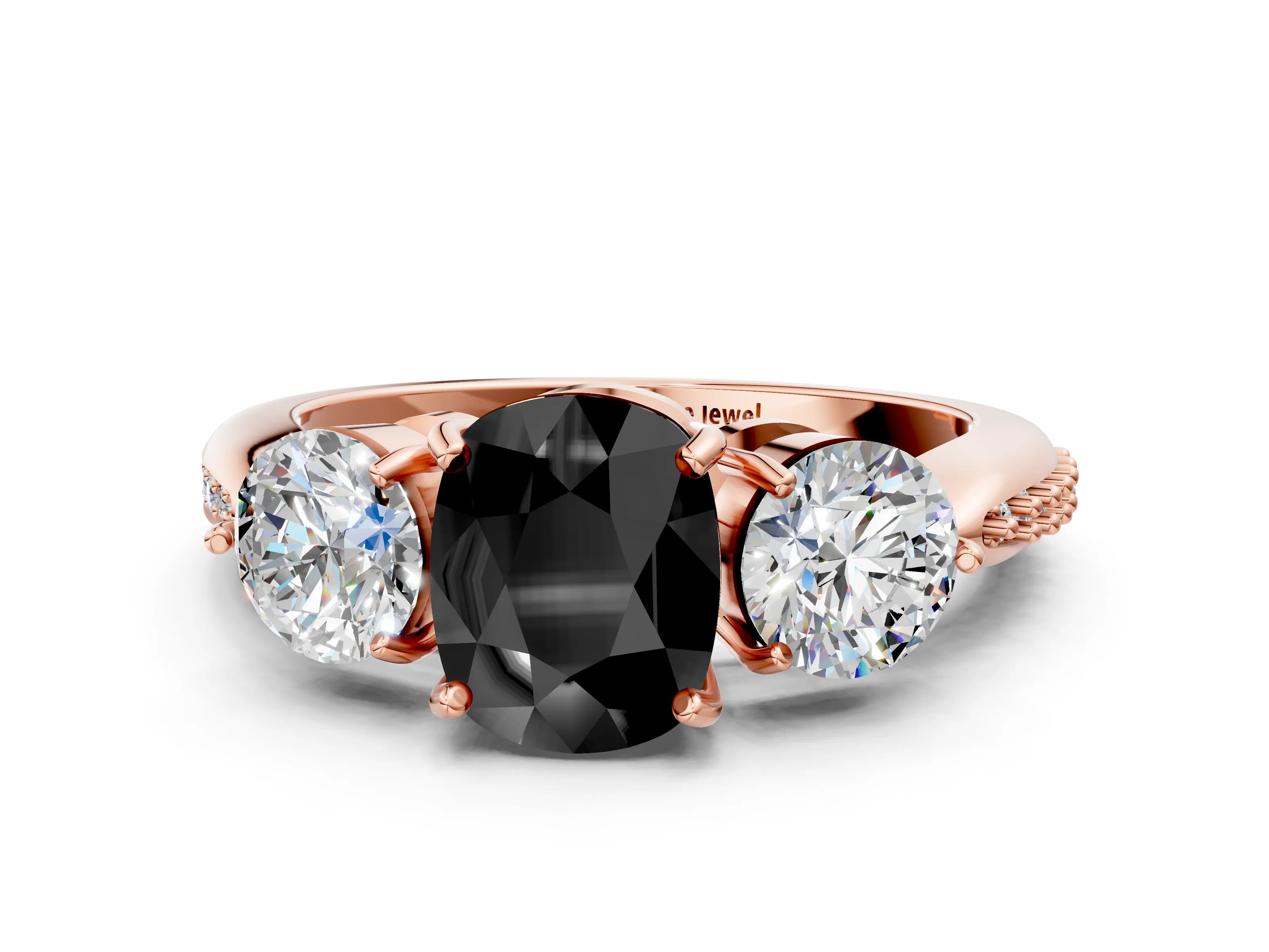 Rose gold Three-Stone Fancy Black Cushion Cut Diamond Channel Set Engagement Ring with Prong Setting_12