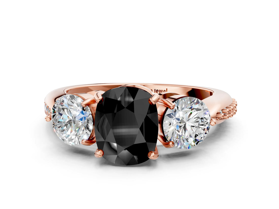 Rose gold Three-Stone Fancy Black Cushion Cut Diamond Channel Set Engagement Ring with Prong Setting_12