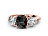 Rose gold Three-Stone Fancy Black Cushion Cut Diamond Channel Set Engagement Ring with Prong Setting_12