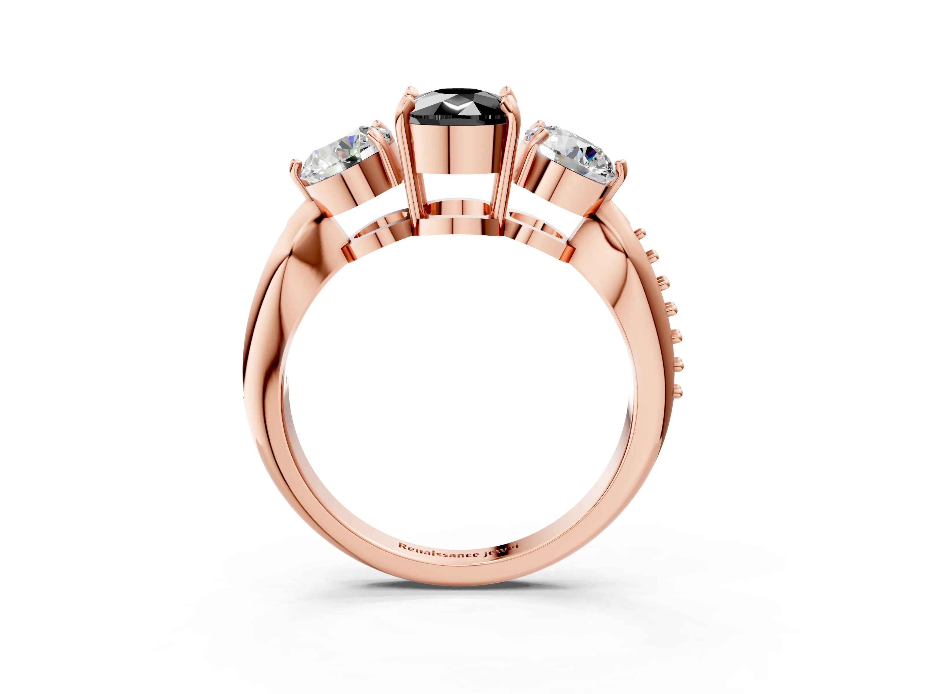 Rose gold Three-Stone Fancy Black Cushion Cut Diamond Channel Set Engagement Ring with Prong Setting_15