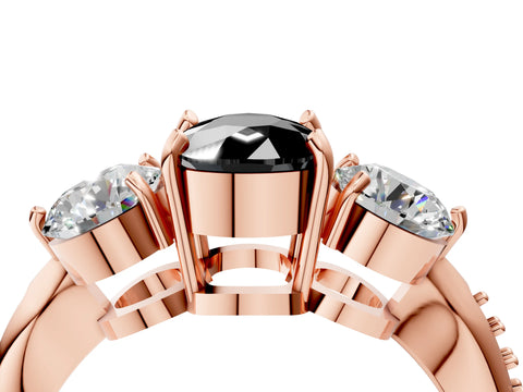 Rose gold Three-Stone Fancy Black Cushion Cut Diamond Channel Set Engagement Ring with Prong Setting_16