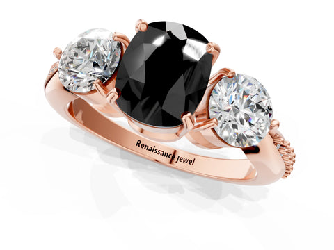Rose gold Three-Stone Fancy Black Cushion Cut Diamond Channel Set Engagement Ring with Prong Setting_1