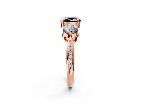 Rose gold Three-Stone Fancy Black Cushion Cut Diamond Channel Set Engagement Ring with Prong Setting_2