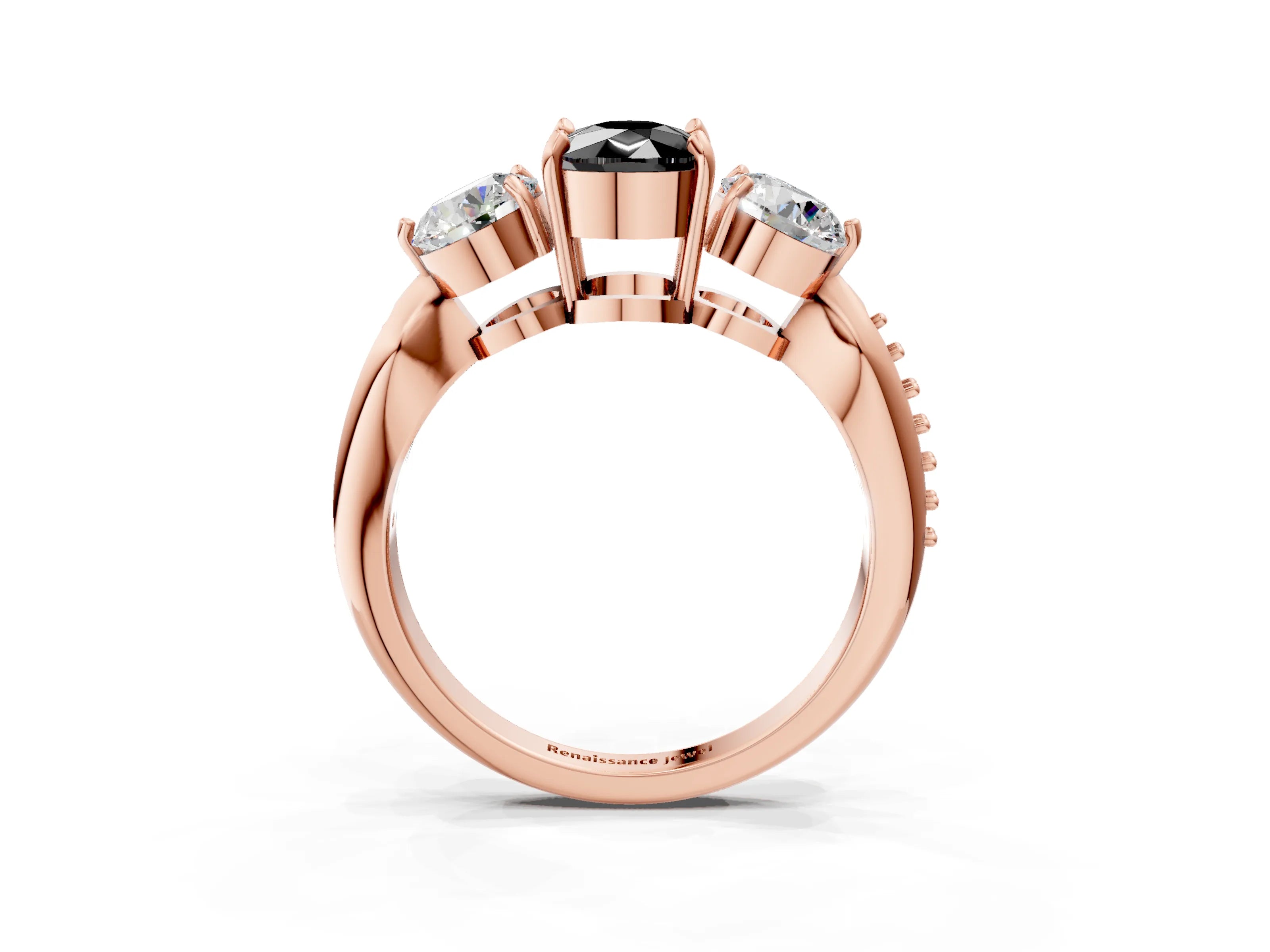 Rose gold Three-Stone Fancy Black Cushion Cut Diamond Channel Set Engagement Ring with Prong Setting_3