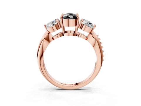 Rose gold Three-Stone Fancy Black Cushion Cut Diamond Channel Set Engagement Ring with Prong Setting_3
