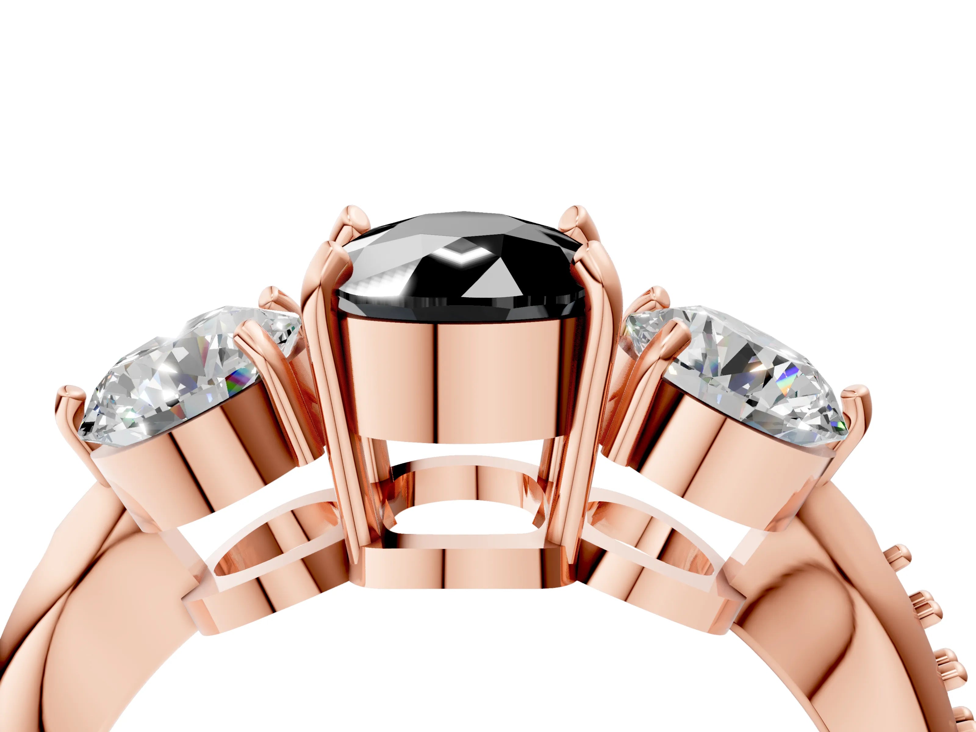 Rose gold Three-Stone Fancy Black Cushion Cut Diamond Channel Set Engagement Ring with Prong Setting_4