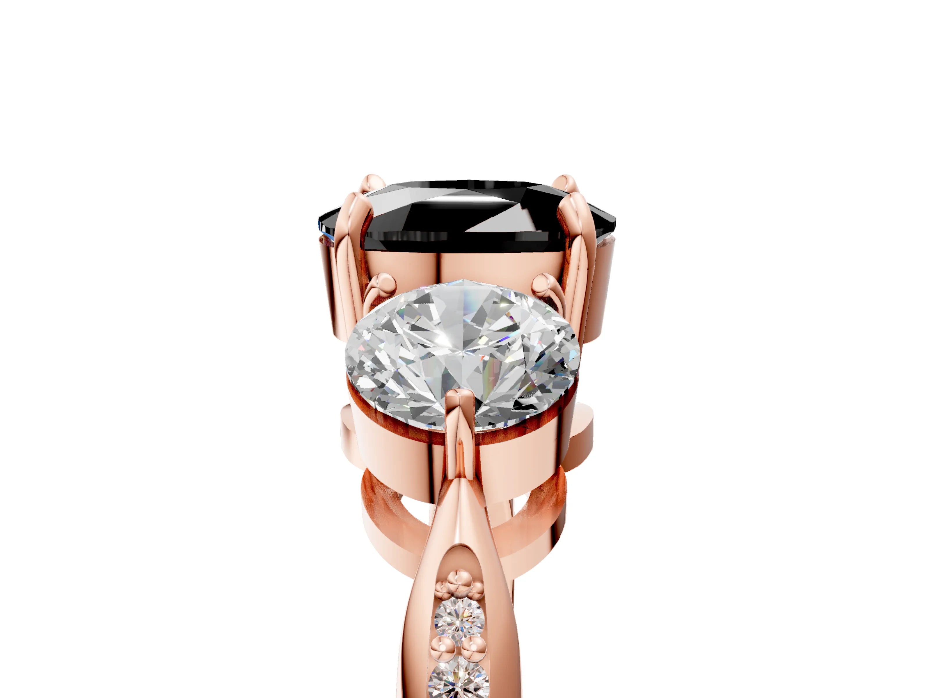 Rose gold Three-Stone Fancy Black Cushion Cut Diamond Channel Set Engagement Ring with Prong Setting_5
