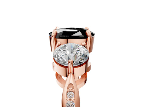 Rose gold Three-Stone Fancy Black Cushion Cut Diamond Channel Set Engagement Ring with Prong Setting_5