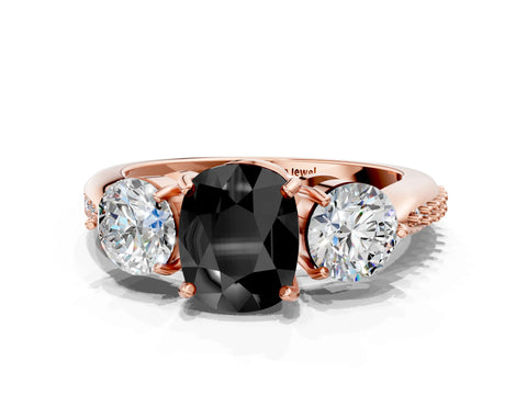 Rose gold Three-Stone Fancy Black Cushion Cut Diamond Channel Set Engagement Ring with Prong Setting