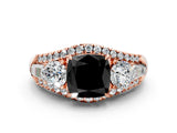 Rose gold Three-Stone Fancy Black Cushion Cut Diamond Engagement Ring with Pave Band and Prong Setting_12