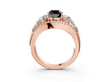Rose gold Three-Stone Fancy Black Cushion Cut Diamond Engagement Ring with Pave Band and Prong Setting_15
