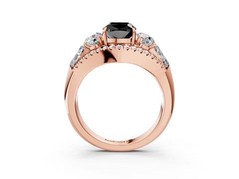 Rose gold Three-Stone Fancy Black Cushion Cut Diamond Engagement Ring with Pave Band and Prong Setting_15