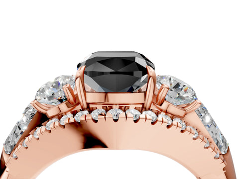 Rose gold Three-Stone Fancy Black Cushion Cut Diamond Engagement Ring with Pave Band and Prong Setting_16