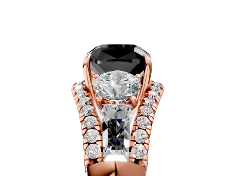 Rose gold Three-Stone Fancy Black Cushion Cut Diamond Engagement Ring with Pave Band and Prong Setting_17