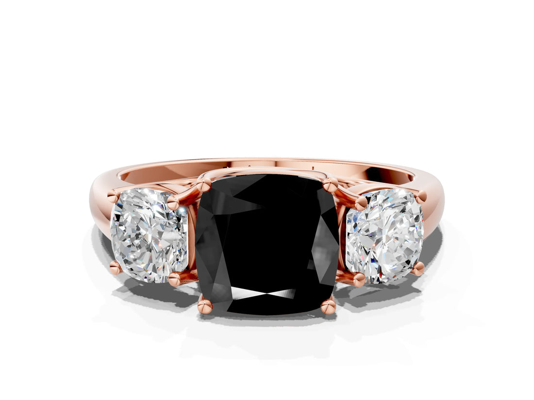 Rose gold Three-Stone Fancy Black Cushion Cut Diamond Engagement Ring with Prong Setting_3