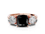 Rose gold Three-Stone Fancy Black Cushion Cut Diamond Engagement Ring with Prong Setting_3