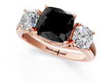 Rose gold Three-Stone Fancy Black Cushion Cut Diamond Engagement Ring with Prong Setting_4