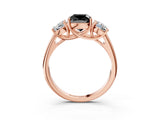 Rose gold Three-Stone Fancy Black Cushion Cut Diamond Engagement Ring with Prong Setting_6