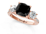 Rose gold Three-Stone Fancy Black Cushion Cut Diamond Pavé Band with Four-Prong Setting_1