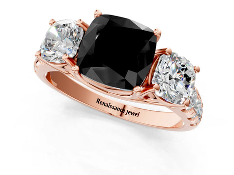 Rose gold Three-Stone Fancy Black Cushion Cut Diamond Pavé Band with Prong Setting_1