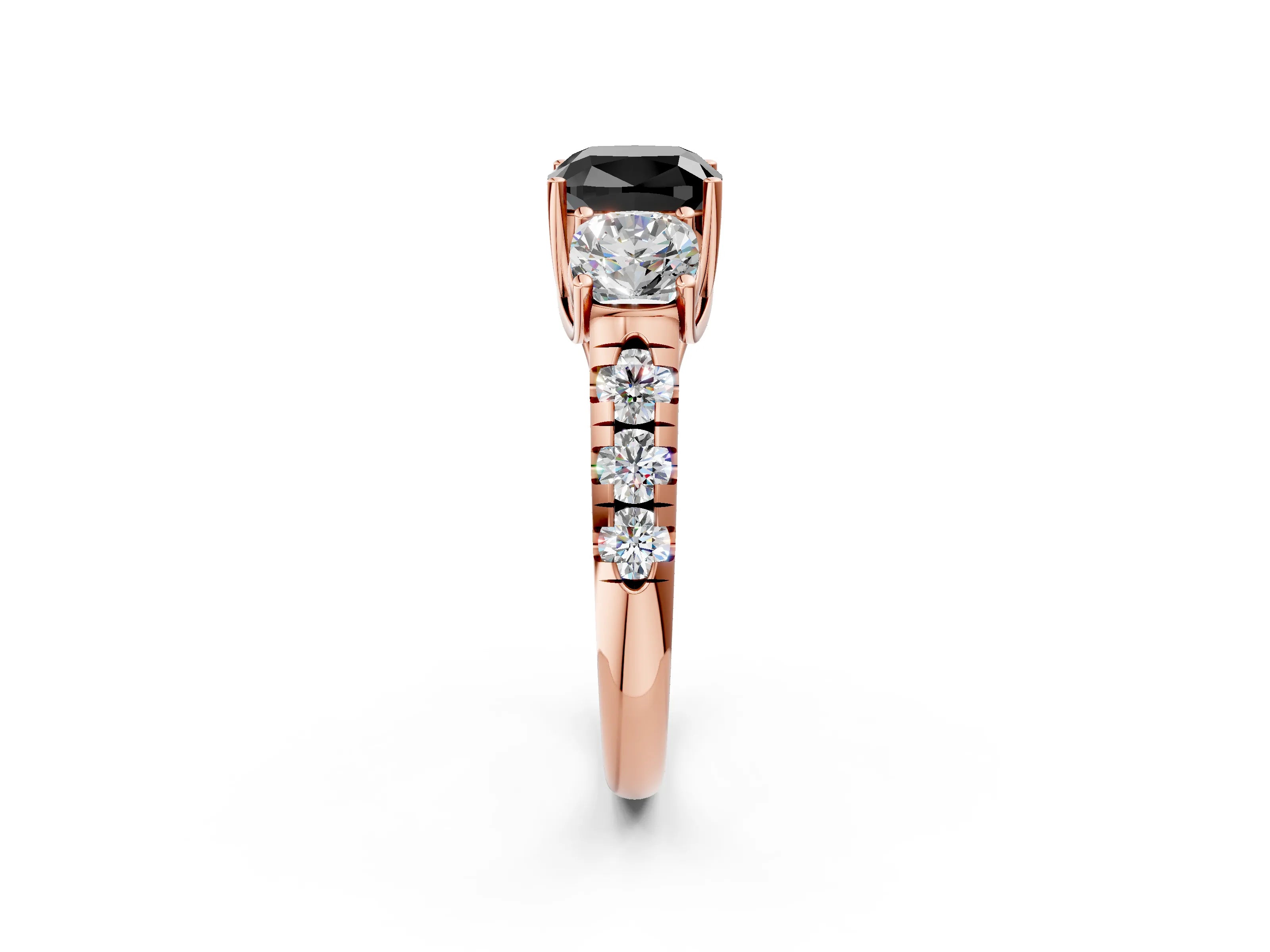 Rose gold Three-Stone Fancy Black Cushion Cut Diamond Pavé Band with Prong Setting_2