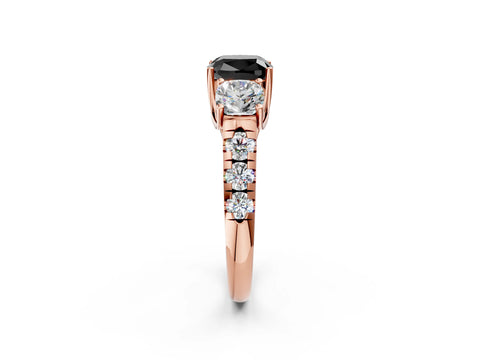Rose gold Three-Stone Fancy Black Cushion Cut Diamond Pavé Band with Prong Setting_2