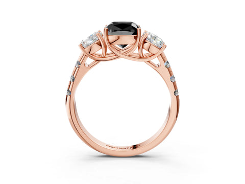 Rose gold Three-Stone Fancy Black Cushion Cut Diamond Pavé Band with Prong Setting_3