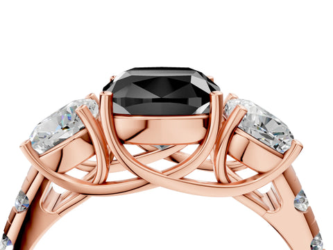 Rose gold Three-Stone Fancy Black Cushion Cut Diamond Pavé Band with Prong Setting_4