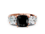 Rose gold Three-Stone Fancy Black Cushion Cut Diamond Ring with Pavé Band and Prong Setting_24
