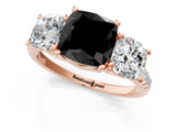 Rose gold Three-Stone Fancy Black Cushion Cut Diamond Ring with Pavé Band and Prong Setting_25