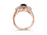 Rose gold Three-Stone Fancy Black Cushion Cut Diamond Ring with Pavé Band and Prong Setting_27