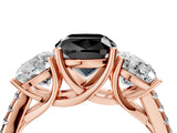 Rose gold Three-Stone Fancy Black Cushion Cut Diamond Ring with Pavé Band and Prong Setting_28