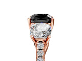 Rose gold Three-Stone Fancy Black Cushion Cut Diamond Ring with Pavé Band and Prong Setting_29