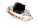 Rose gold Three-Stone Fancy Black Cushion Cut Diamond Ring with Pear Side Stones and Four-Prong Setting_1