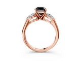 Rose gold Three-Stone Fancy Black Cushion Cut Diamond Ring with Pear Side Stones and Four-Prong Setting_3