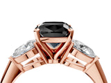 Rose gold Three-Stone Fancy Black Cushion Cut Diamond Ring with Pear Side Stones and Four-Prong Setting_4