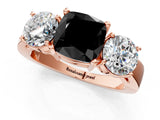 Rose gold Three-Stone Fancy Black Cushion Cut Diamond Ring with Round Side Stones, Classic Band, and Four-Prong Setting_1