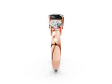 Rose gold Three-Stone Fancy Black Cushion Cut Diamond Ring with Round Side Stones, Classic Band, and Four-Prong Setting_2