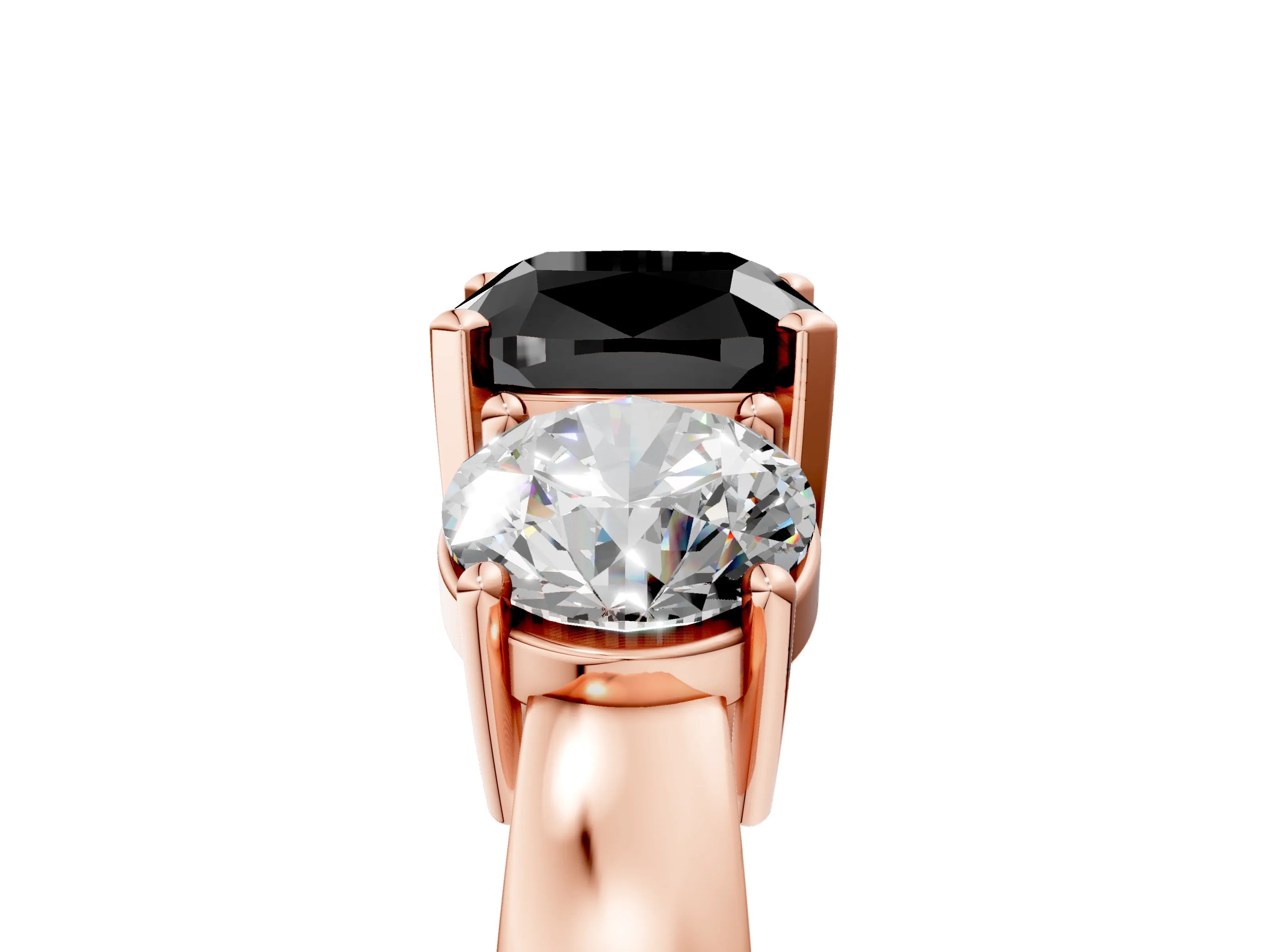 Rose gold Three-Stone Fancy Black Cushion Cut Diamond Ring with Round Side Stones, Classic Band, and Four-Prong Setting_5