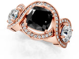 Rose gold Three-Stone Fancy Black Cushion Cut Diamond Wave Pave Band with Prong Setting_1