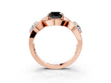 Rose gold Three-Stone Fancy Black Cushion Cut Diamond Wave Pave Band with Prong Setting_3