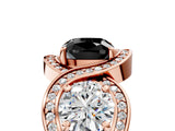 Rose gold Three-Stone Fancy Black Cushion Cut Diamond Wave Pave Band with Prong Setting_5