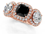 Rose gold Three-Stone Fancy Black Cushion Cut Halo Diamond Milgrain Band with Four-Prong Setting_1
