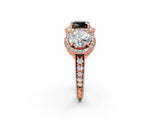 Rose gold Three-Stone Fancy Black Cushion Cut Halo Diamond Milgrain Band with Four-Prong Setting_2