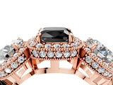 Rose gold Three-Stone Fancy Black Cushion Cut Halo Diamond Milgrain Band with Four-Prong Setting_4