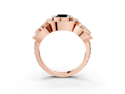 Rose gold Three-Stone Fancy Black Cushion Cut Halo Pavé Diamond Ring_3