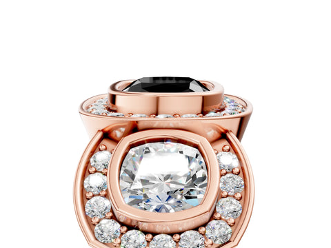Rose gold Three-Stone Fancy Black Cushion Cut Halo Pavé Diamond Ring_5